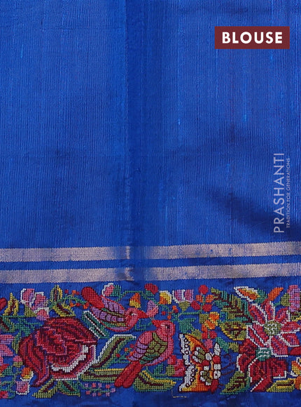 Pure dupion silk saree cs blue with allover zari weaves and zari woven embroidery border
