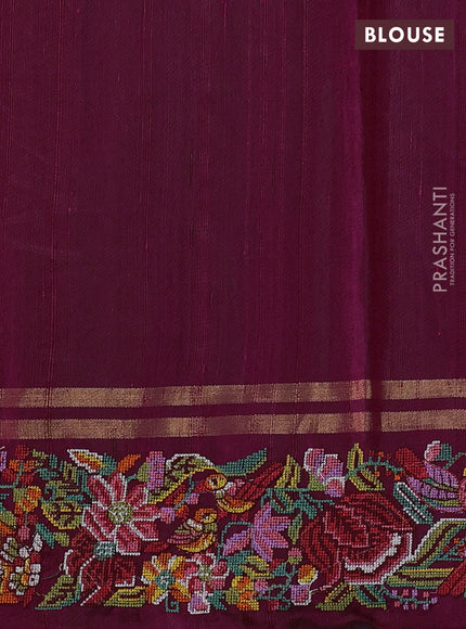 Pure dupion silk saree dark magenta pink with allover zari weaves and zari woven embroidery border