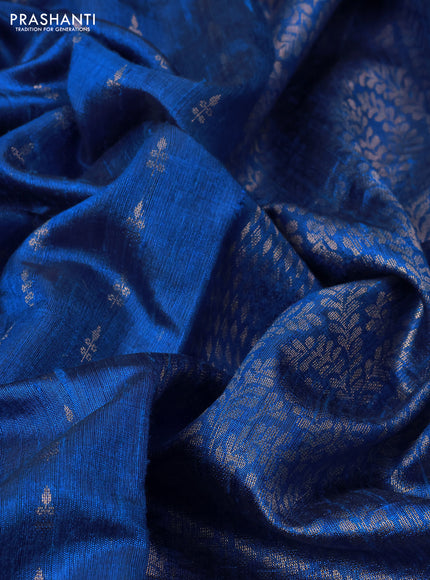 Pure dupion silk saree cs blue with allover zari woven buttas and zari woven embroidery border