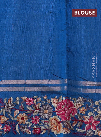 Pure dupion silk saree cs blue with allover zari woven buttas and zari woven embroidery border