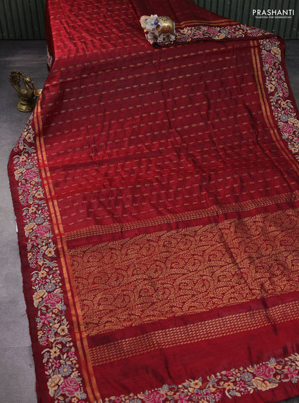 Pure dupion silk saree red with allover zari woven buttas and zari woven embroidery border