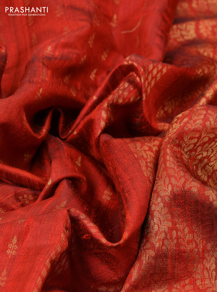Pure dupion silk saree rustic orange with allover zari woven buttas and zari woven embroidery border