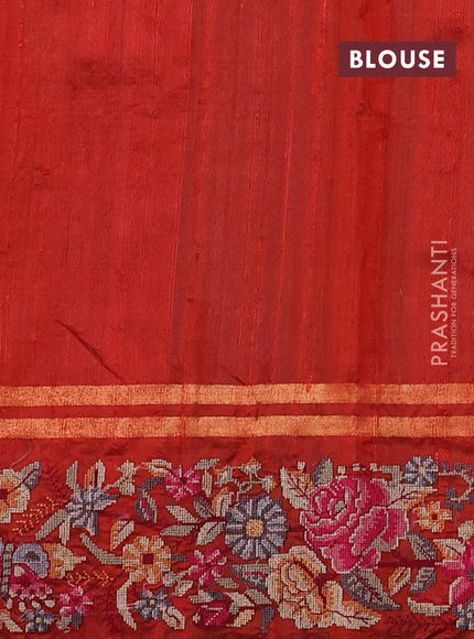 Pure dupion silk saree rustic orange with allover zari woven buttas and zari woven embroidery border