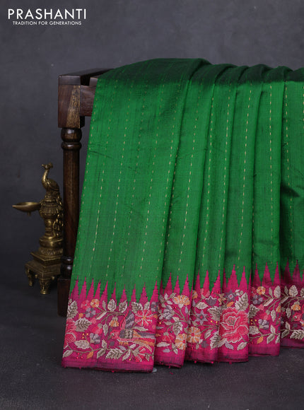 Pure dupion silk saree green and pink with allover zari woven buttas and zari woven embroidery border