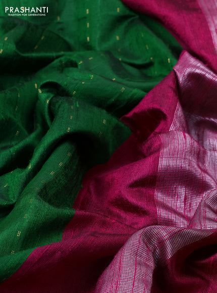 Pure dupion silk saree green and pink with allover zari woven buttas and zari woven embroidery border