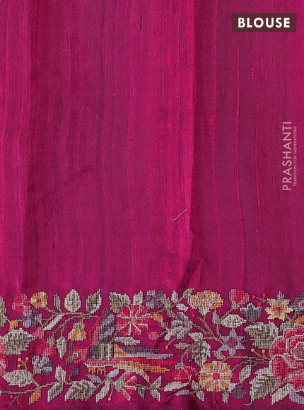 Pure dupion silk saree green and pink with allover zari woven buttas and zari woven embroidery border