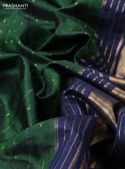 Pure dupion silk saree sap green and navy blue with allover zari woven buttas and zari woven embroidery border