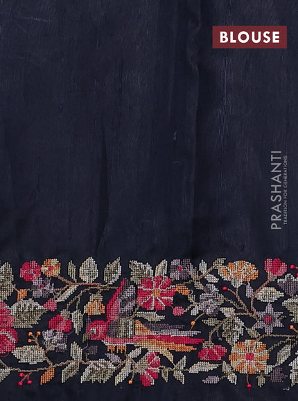 Pure dupion silk saree sap green and navy blue with allover zari woven buttas and zari woven embroidery border