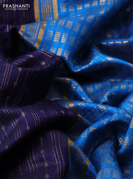 Pure dupion silk saree dark blue and cs blue with allover zari weaves and zari woven embroidery border