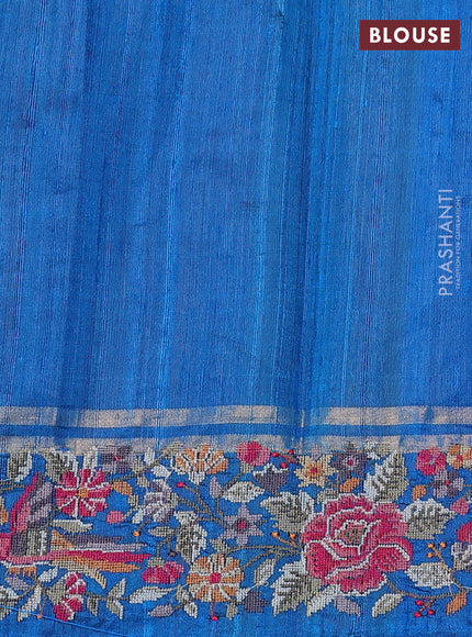 Pure dupion silk saree dark blue and cs blue with allover zari weaves and zari woven embroidery border