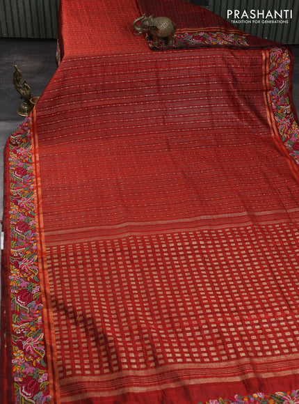 Pure dupion silk saree rustic orange with allover zari weaves and zari woven embroidery border
