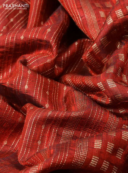 Pure dupion silk saree rustic orange with allover zari weaves and zari woven embroidery border