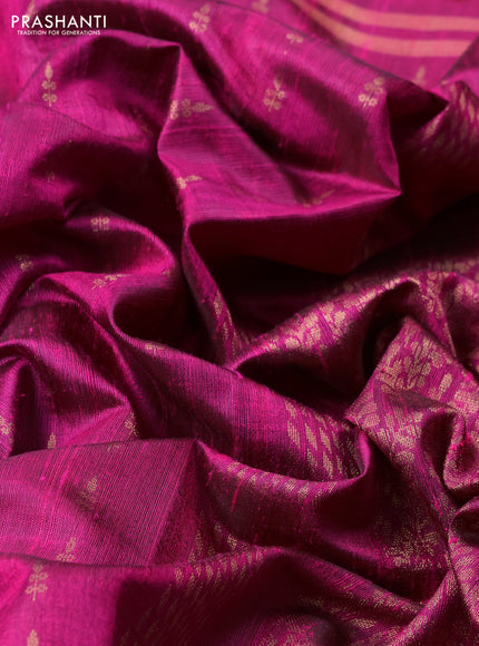 Pure dupion silk saree magenta pink with allover zari woven butta weaves and zari woven embroidery border