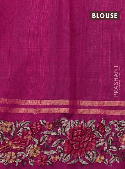 Pure dupion silk saree magenta pink with allover zari woven butta weaves and zari woven embroidery border