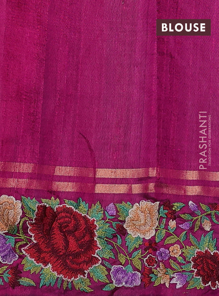 Pure dupion silk saree pink with allover zari woven butta weaves and zari woven floral embroidery border