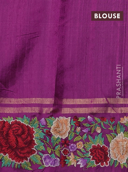 Pure dupion silk saree purple with allover zari weaves and zari woven floral embroidery border