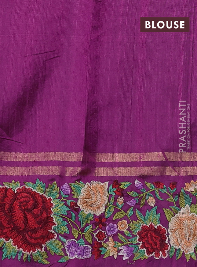 Pure dupion silk saree purple with allover zari weaves and zari woven floral embroidery border