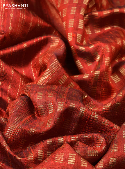 Pure dupion silk saree orange with allover zari weaves and zari woven floral embroidery border