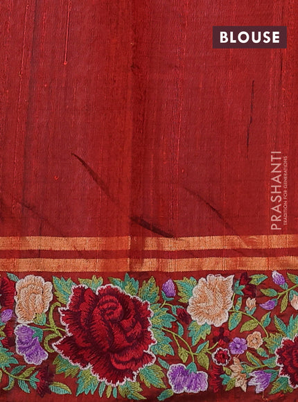 Pure dupion silk saree orange with allover zari weaves and zari woven floral embroidery border