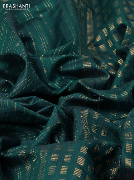 Pure dupion silk saree peacock green with allover zari weaves and zari woven floral embroidery border