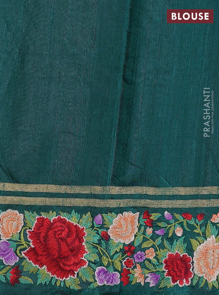 Pure dupion silk saree peacock green with allover zari weaves and zari woven floral embroidery border