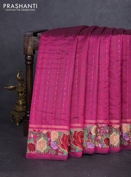 Pure dupion silk saree pink with allover zari weaves and zari woven floral embroidery border