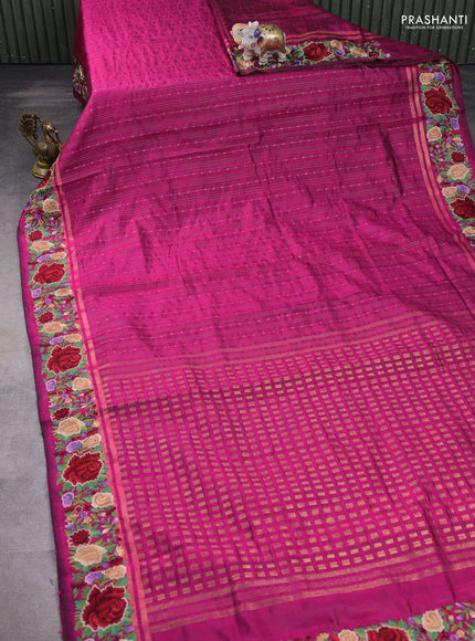 Pure dupion silk saree pink with allover zari weaves and zari woven floral embroidery border