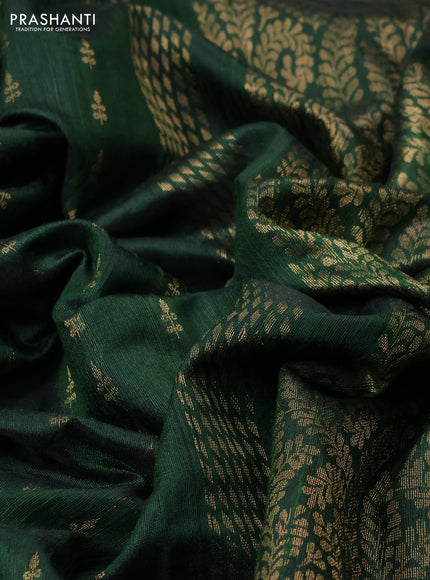 Pure dupion silk saree sap green with allover zari woven buttas and zari woven floral embroidery border
