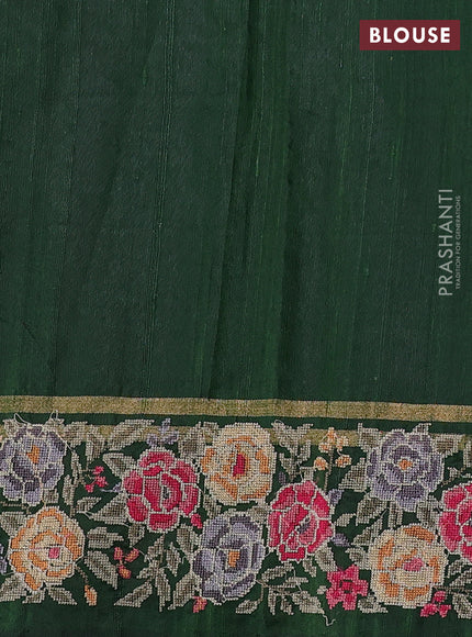 Pure dupion silk saree sap green with allover zari woven buttas and zari woven floral embroidery border