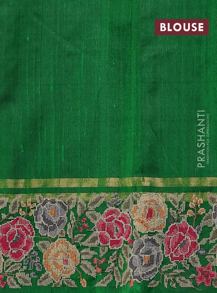 Pure dupion silk saree green with allover zari woven buttas and zari woven floral embroidery border