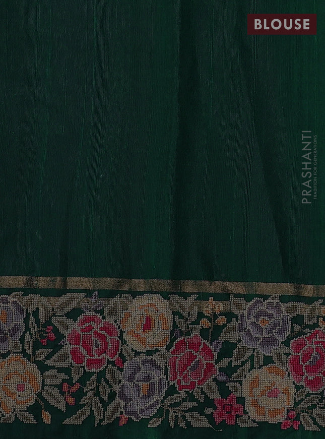 Pure dupion silk saree dark peacock green with allover zari woven buttas and zari woven floral embroidery border