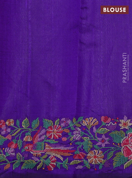 Pure dupion silk saree maroon and violet with thread & zari woven leaf buttas and temple design embroidery border