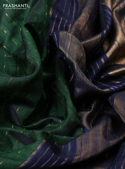 Pure dupion silk saree sap green and navy blue with allover zari woven buttas and temple design embroidery border