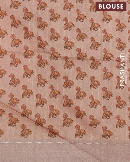 Semi dupion saree pink with plain body and mural printed pallu