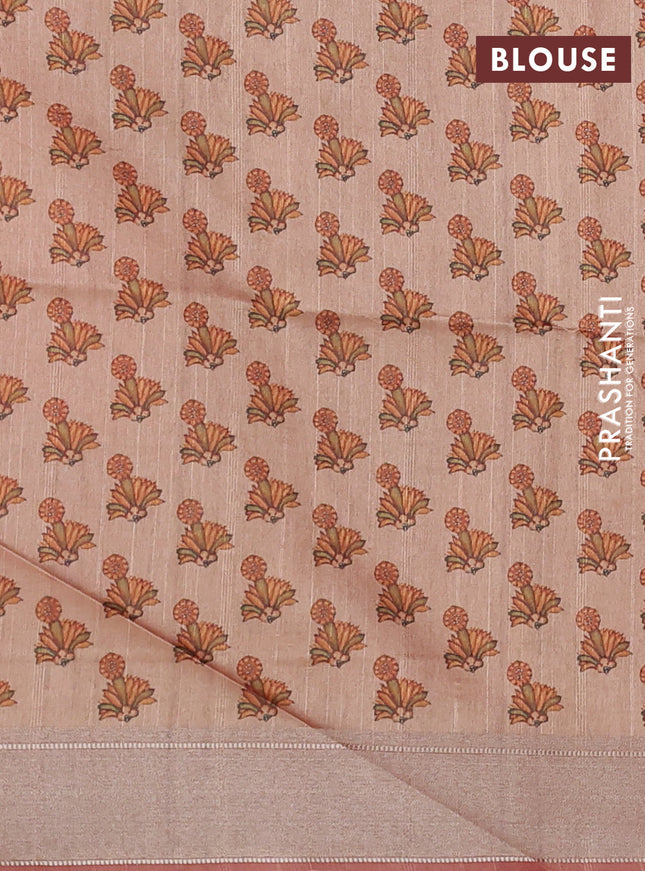 Semi dupion saree pink with plain body and mural printed pallu