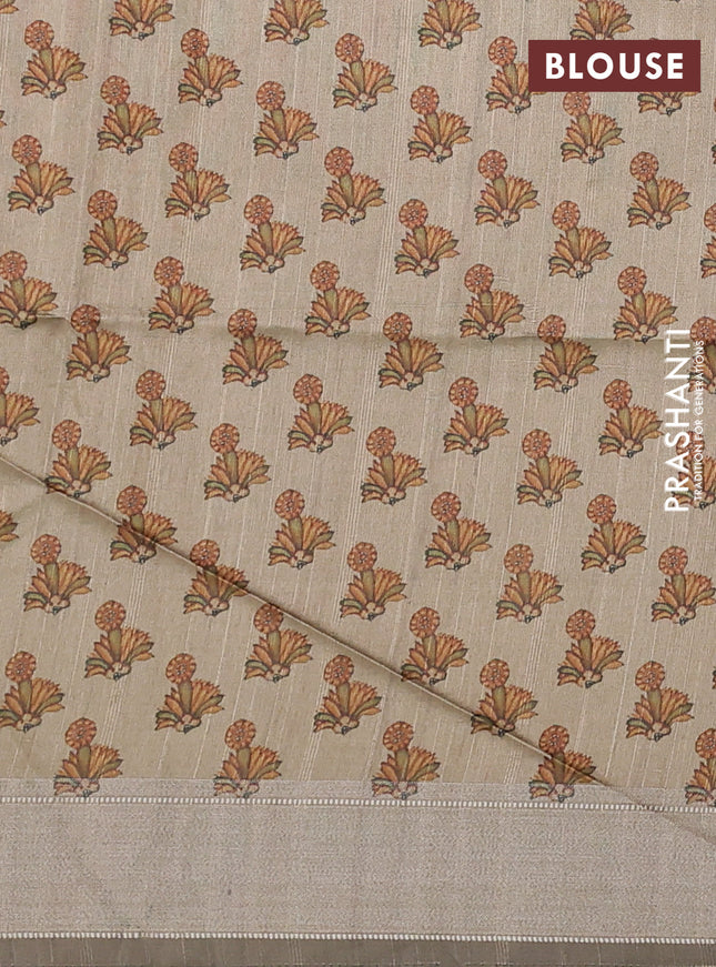 Semi dupion saree bottle green with plain body and mural printed pallu