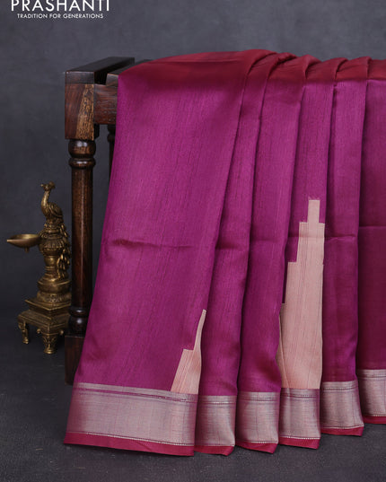 Semi dupion saree purple with plain body and mural printed pallu