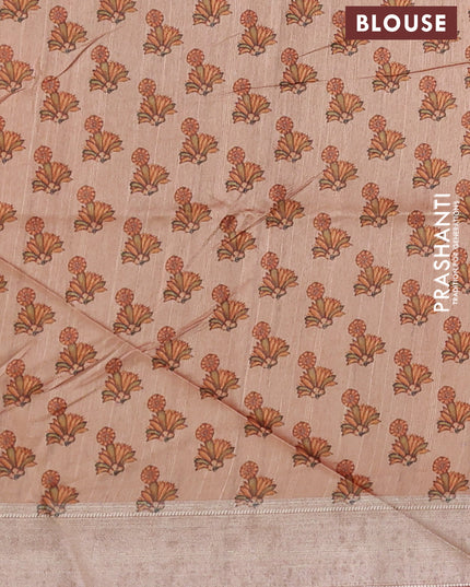 Semi dupion saree sunset orange with plain body and mural printed pallu
