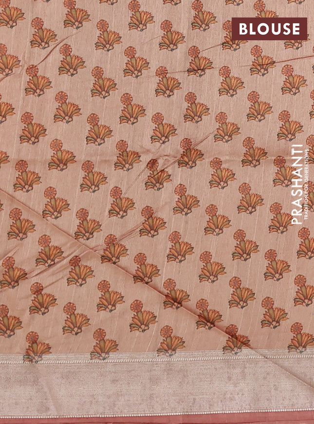 Semi dupion saree sunset orange with plain body and mural printed pallu