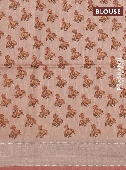Semi dupion saree maroon with plain body and mural printed pallu