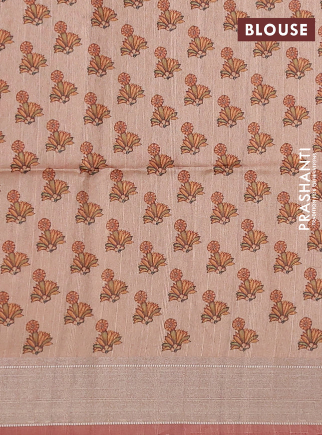 Semi dupion saree maroon with plain body and mural printed pallu