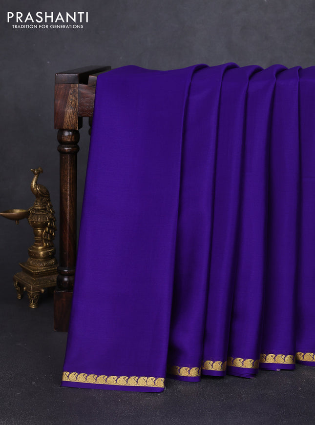 Pure mysore silk saree royal blue with plain body and paisley zari woven border