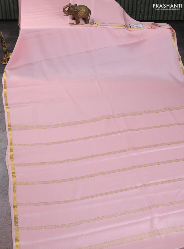 Pure mysore silk saree baby pink with plain body and annam zari woven border