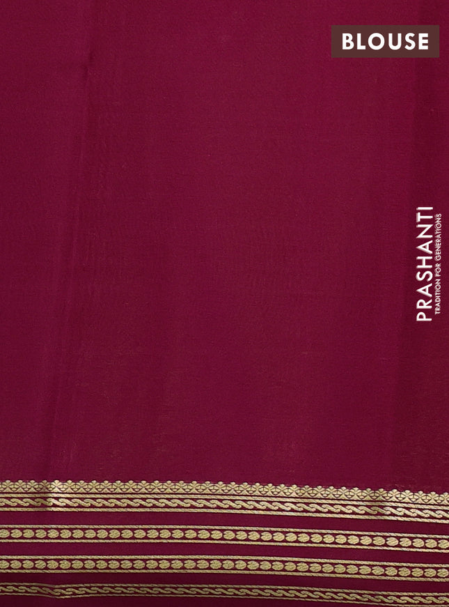Pure mysore silk saree light green and dark pink with plain body and zari woven border