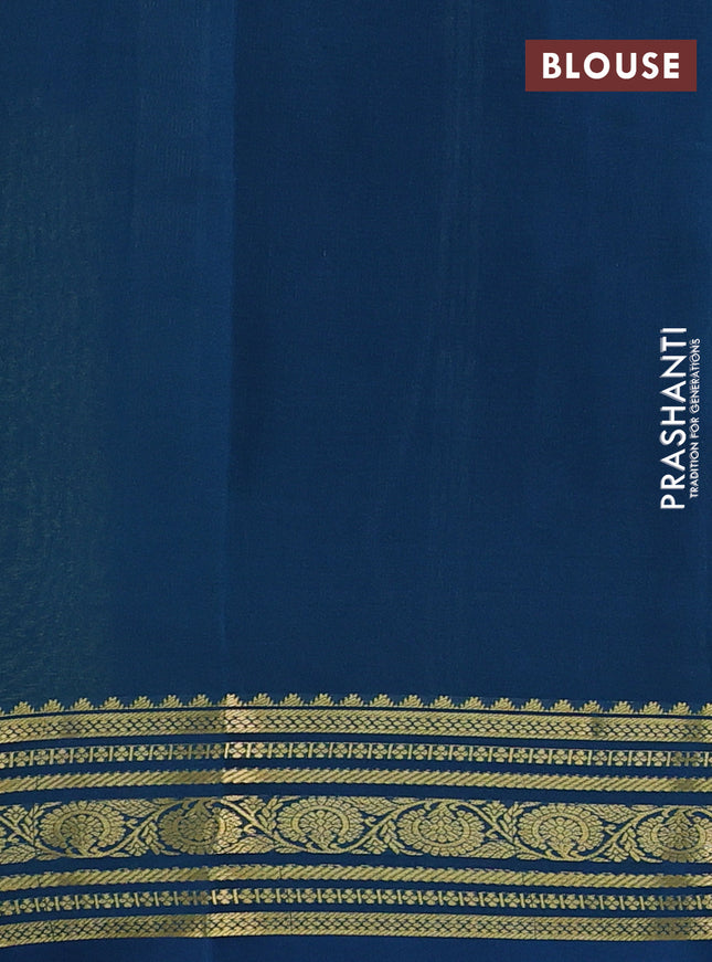 Pure mysore silk saree lime green and peacock green with plain body and zari woven border