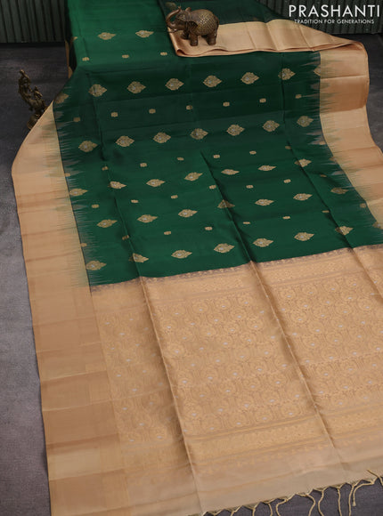 Pure soft silk saree green and sandal with zari woven buttas and zari woven simple border