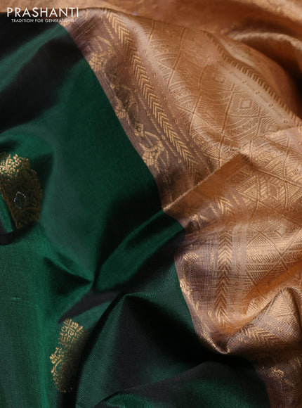 Pure soft silk saree green and sandal with zari woven buttas and zari woven simple border