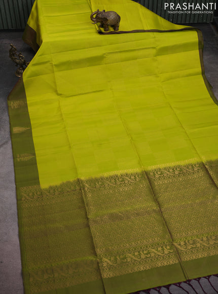 Pure soft silk saree lime green with allover zari weaves and piping border