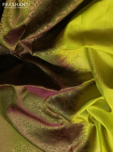 Pure soft silk saree lime green with allover zari weaves and piping border