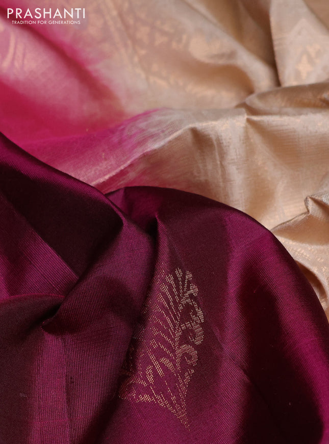 Pure soft silk saree purple and beige with zari woven buttas and rettapet zari woven border